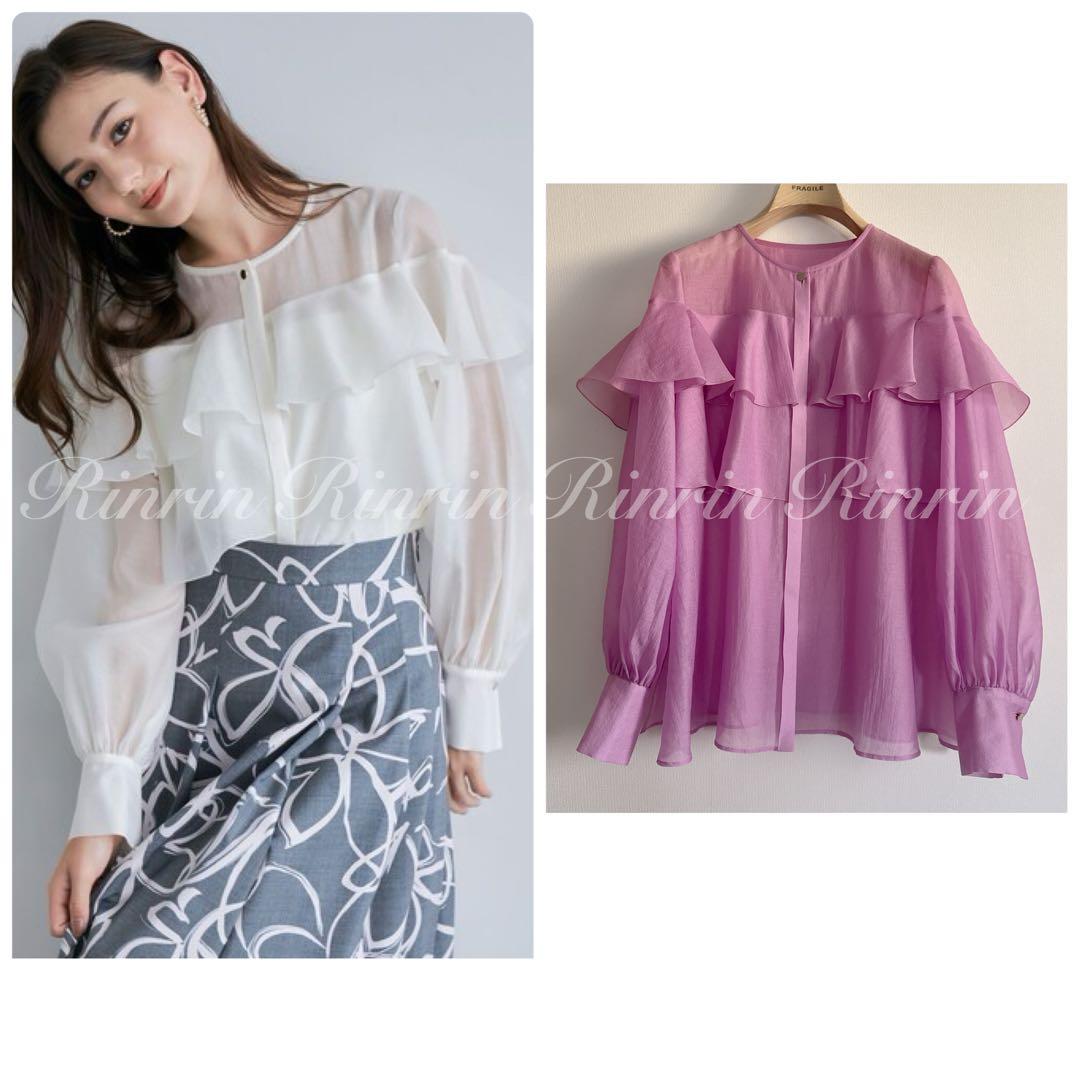 【美品】ANAYI シアーオーガンジーラッフルブラウス 38