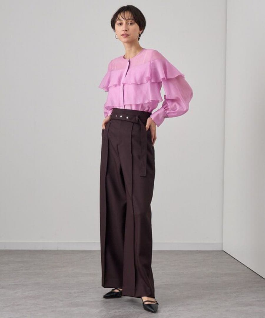 【美品】ANAYI シアーオーガンジーラッフルブラウス 38