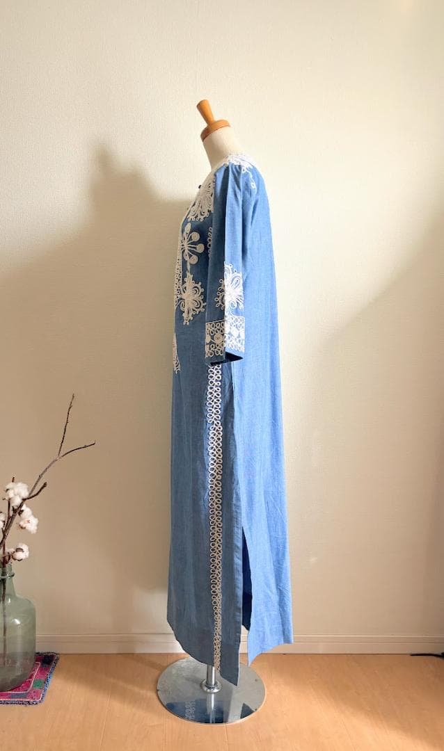 みるきー様　メキシカンビンテージライン刺繍ダンガリーロングワンピ