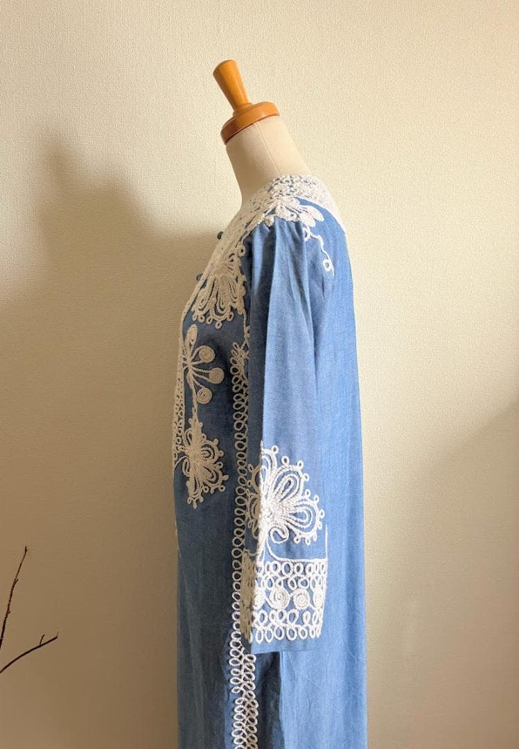 みるきー様　メキシカンビンテージライン刺繍ダンガリーロングワンピ