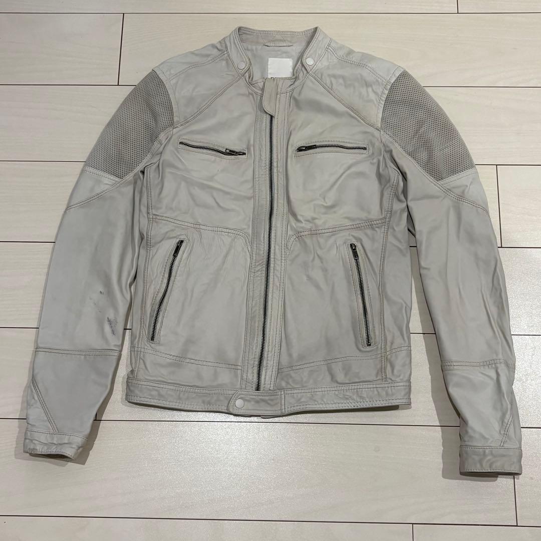 宮*ん様 DIESEL レザーバイカージャケット　本革　ラムレザー　オフホワイト