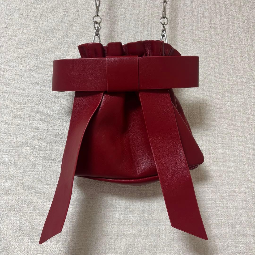 Ray BEAMS リボンチェーンバッグ　レッド