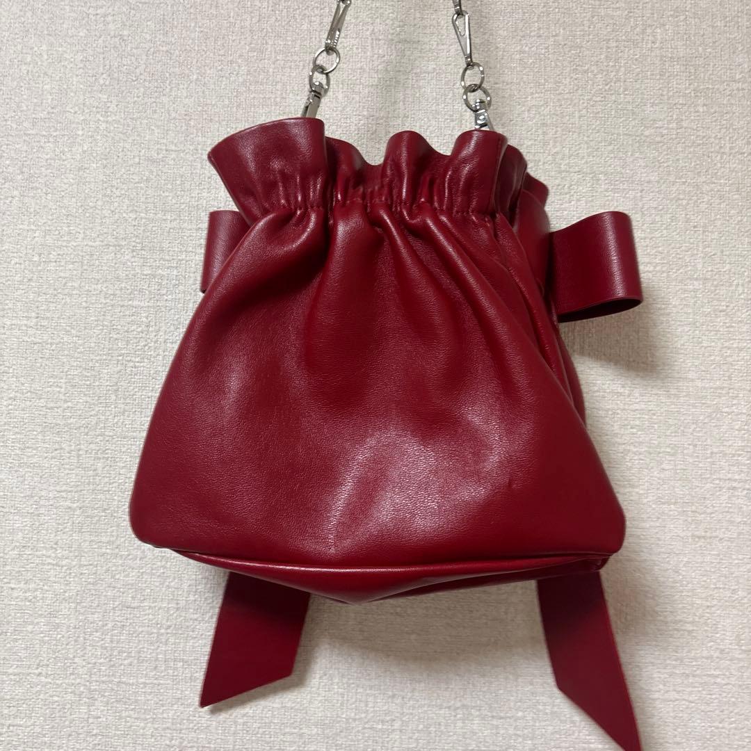 Ray BEAMS リボンチェーンバッグ　レッド