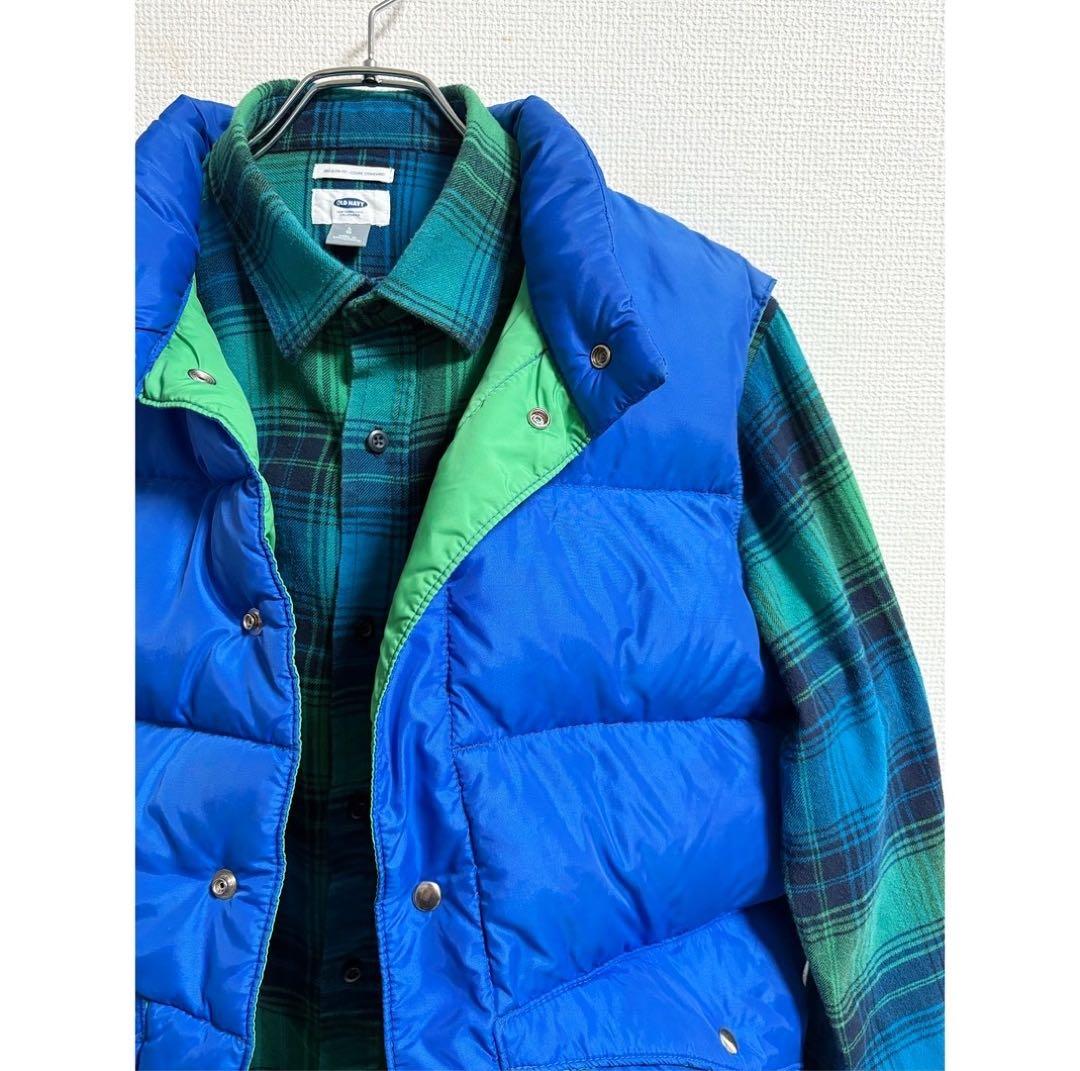 vintage 80s usa製 リバーシブル グリーンブルー ダウンベスト