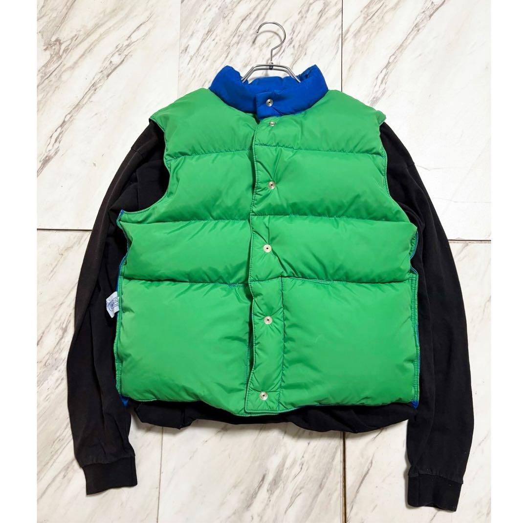 vintage 80s usa製 リバーシブル グリーンブルー ダウンベスト