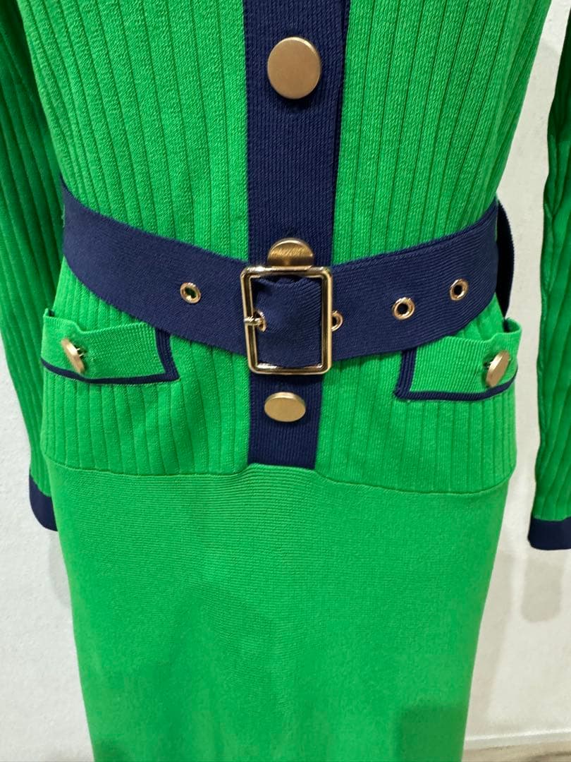【美品】Diagram ニットロングワンピース グリーン×ネイビー 36