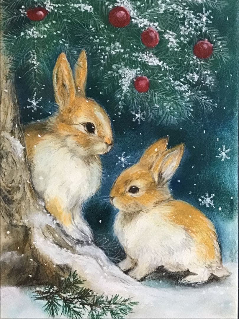 森のクリスマス2 絵画アート原画　パステル画