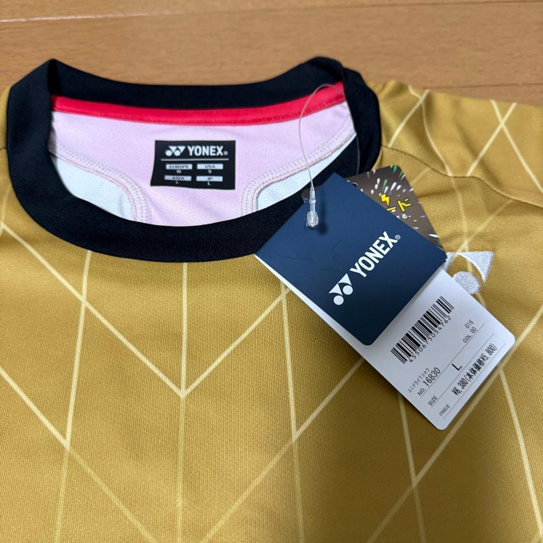 YONEX ゴールド ダイヤモンドパターン シャツ Lサイズ 日本代表