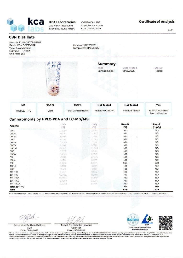 【20G】CBN ディストレート原料 CBD