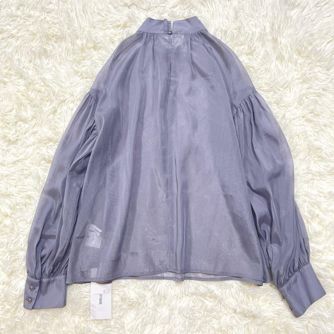 新品タグ付き✨ ハイネックシアーボウタイブラウス　ブルーグレー　フリー