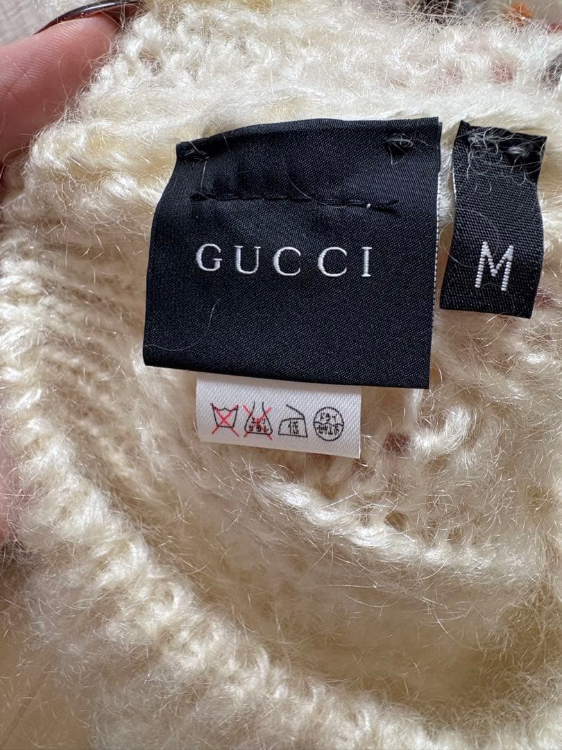 GUCCI ニット帽 M 白　シルク　モヘア　モコモコ