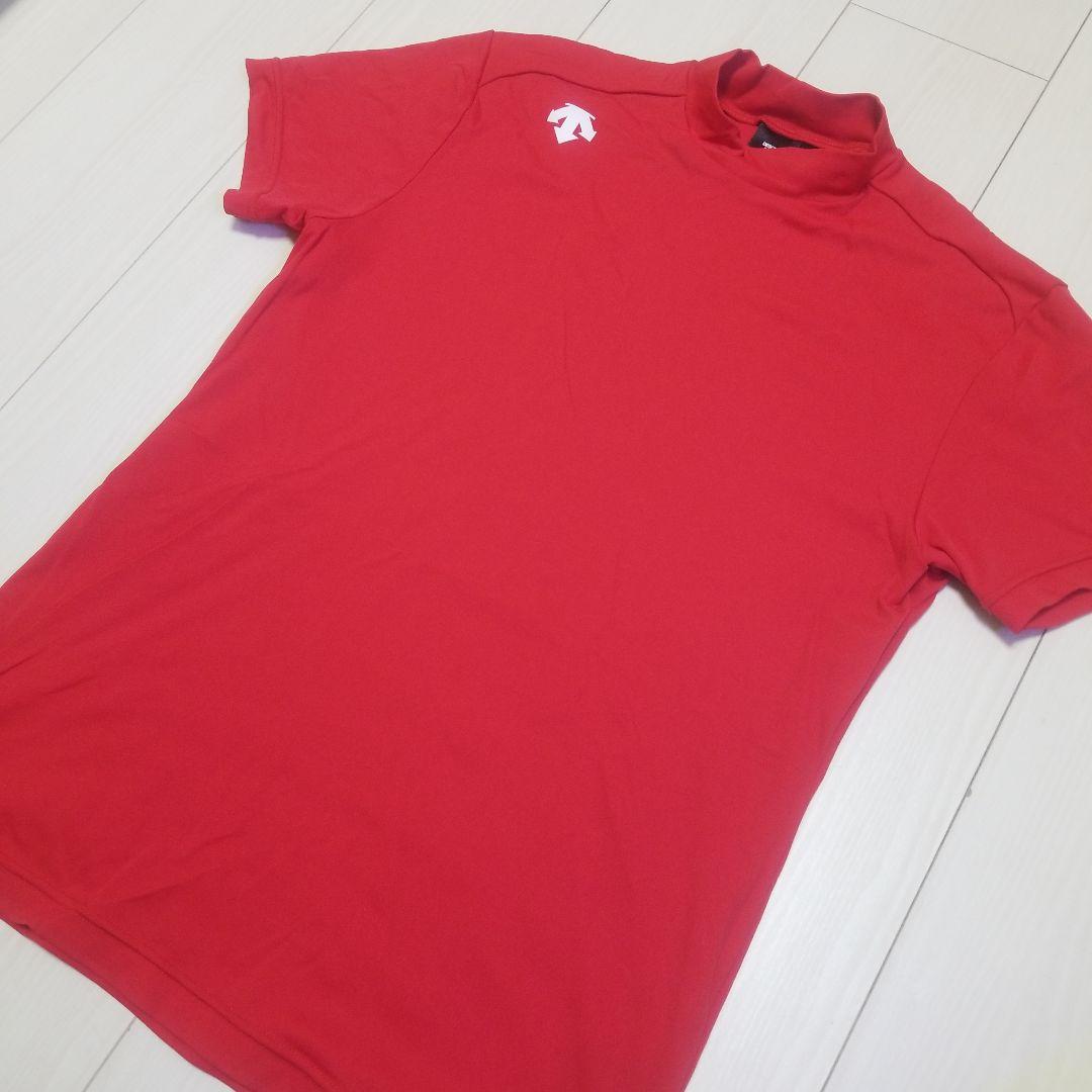 【美品】デサントゴルフ モックネックシャツ M 赤 完売モデル ストレッチ