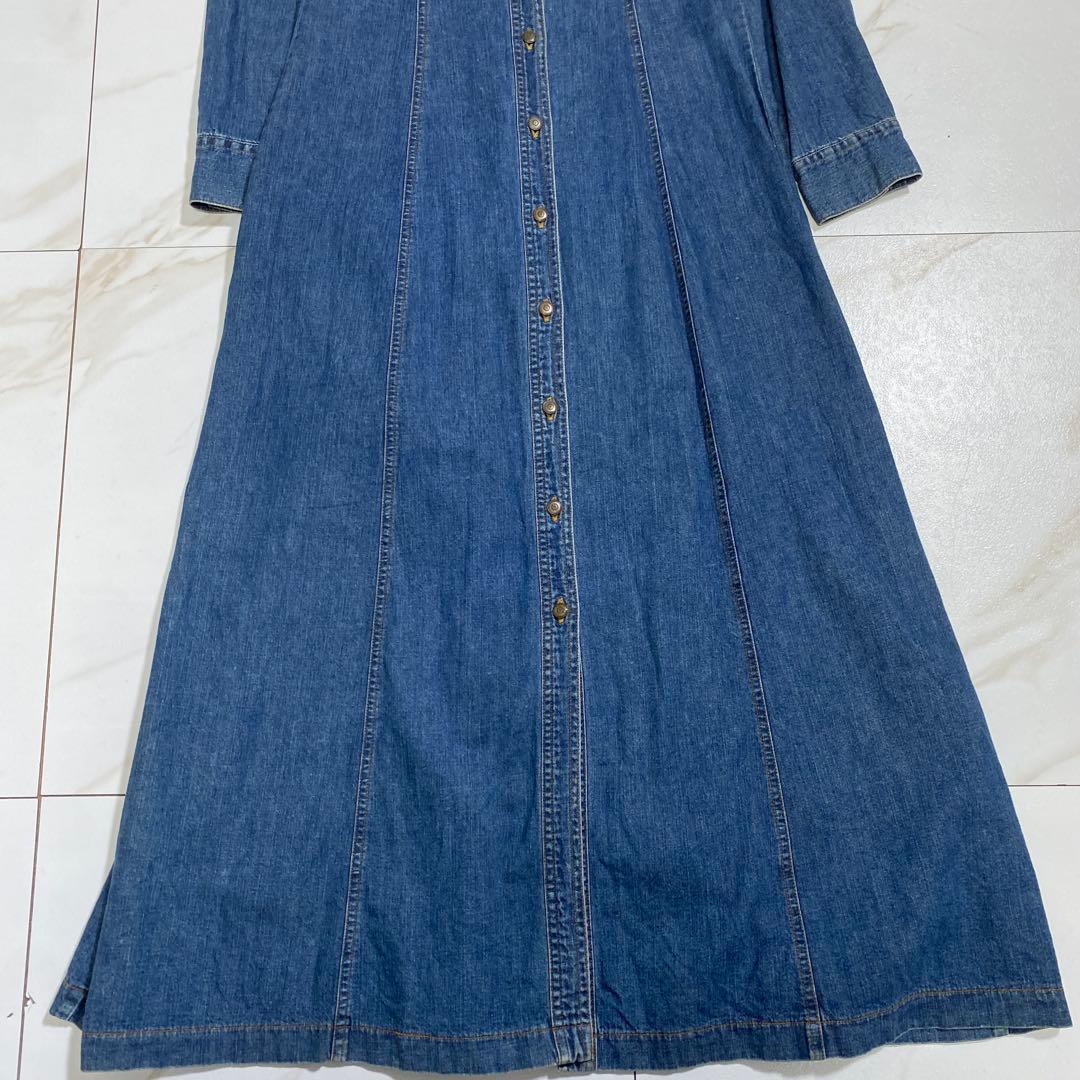 希少♡ローラアシュレイ デニム マキシ丈ロングワンピース Aライン インディゴ