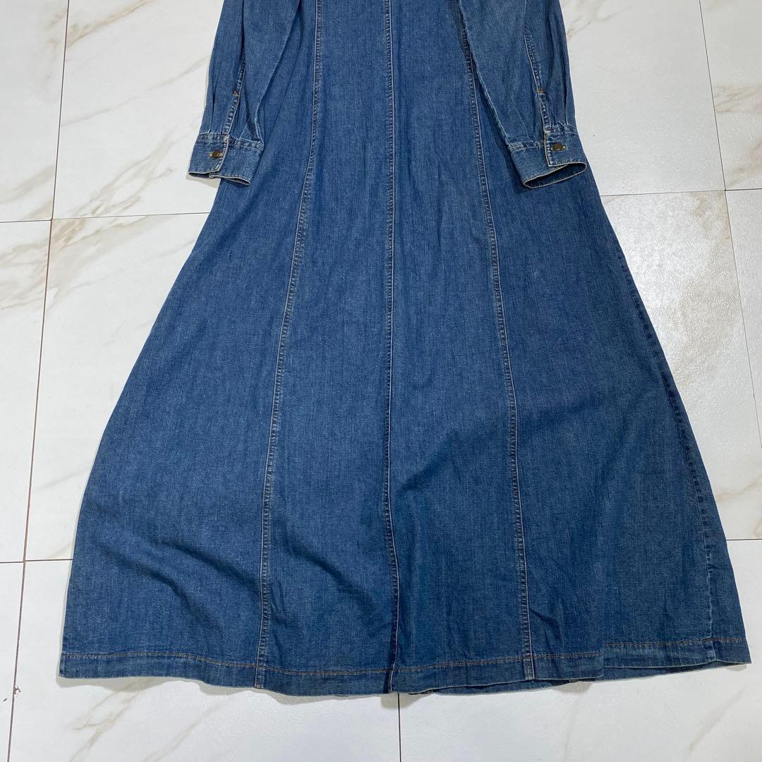 希少♡ローラアシュレイ デニム マキシ丈ロングワンピース Aライン インディゴ