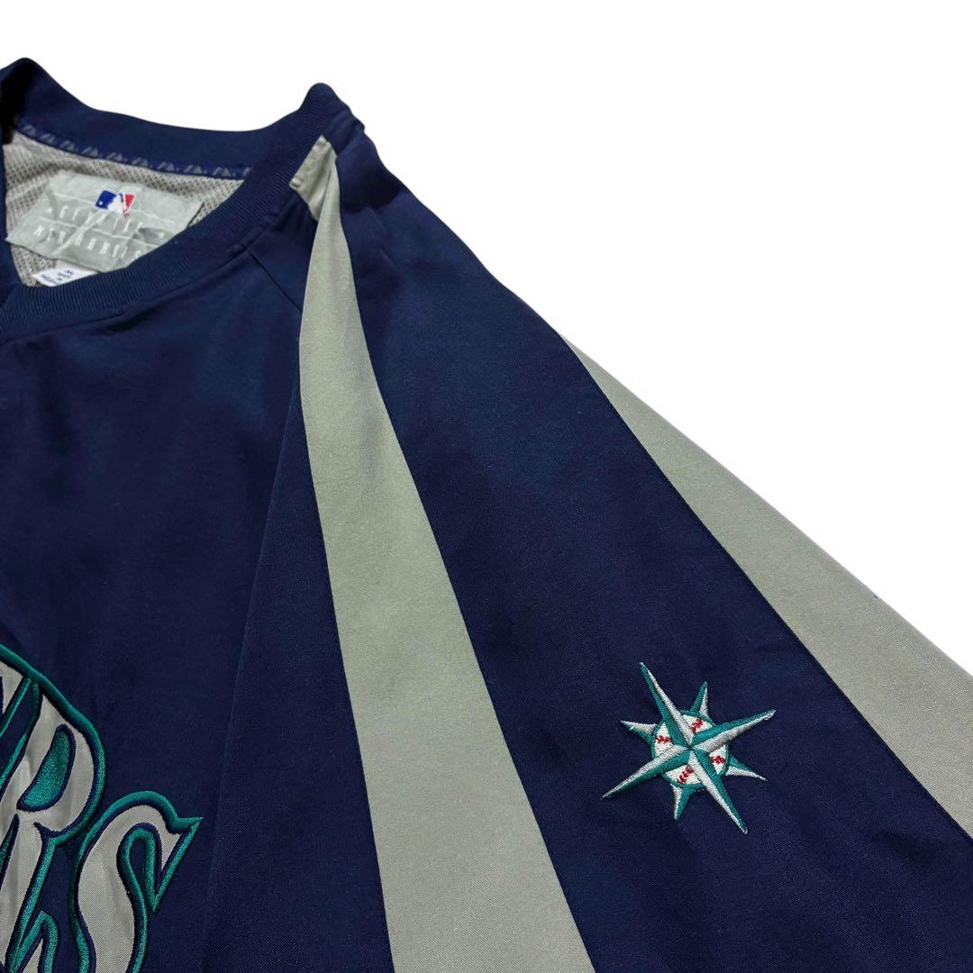 シアトルマリナーズ プルオーバー ナイロンジャケット XL 紺 MLB Vネック