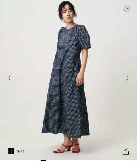 現行品　ギンガムチェック 半袖ロングワンピース M (38)