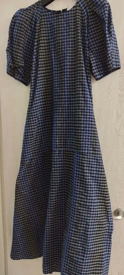 現行品　ギンガムチェック 半袖ロングワンピース M (38)