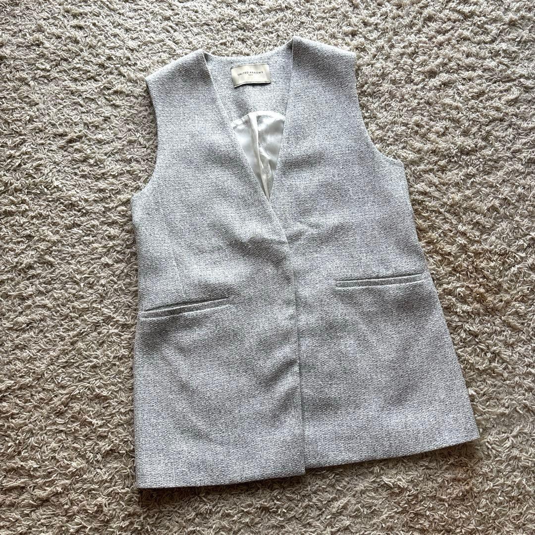【極美品】 UNITED ARROWS ミックスツイードVネックミドルベストジレ