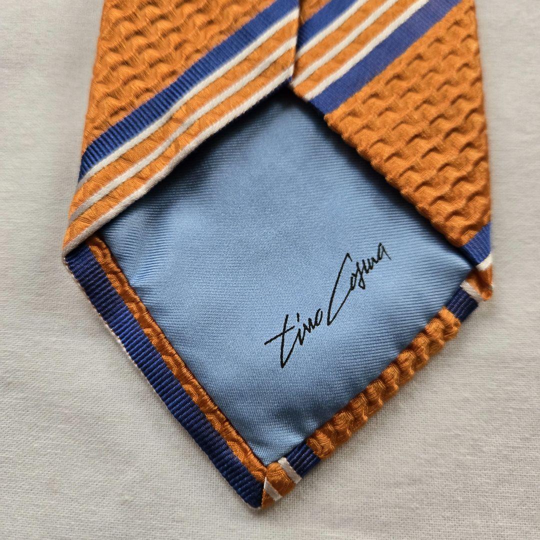 美品　TINO COSMA オレンジ　ストライプ ネクタイ　シルク　ハンドメイド