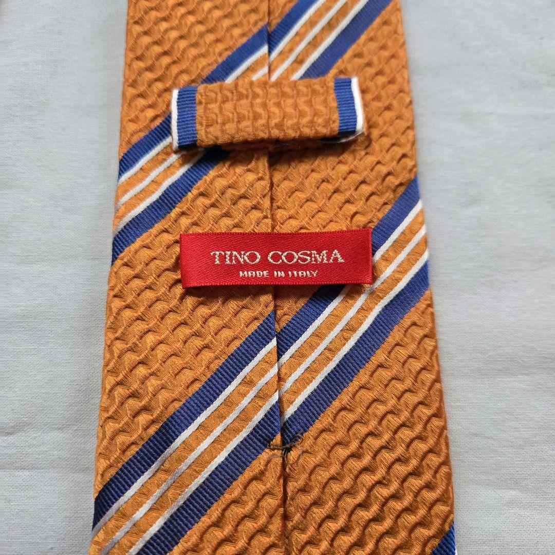 美品　TINO COSMA オレンジ　ストライプ ネクタイ　シルク　ハンドメイド