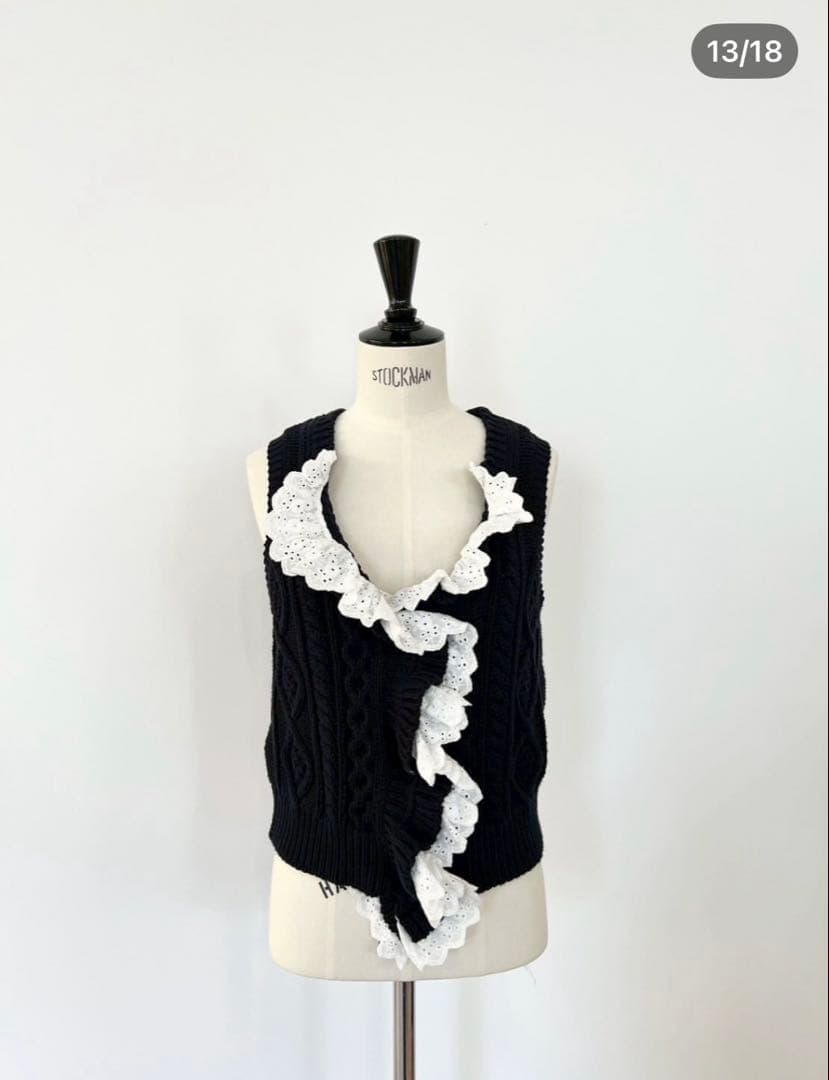 rosy monster wave lace knit vest ネイビー