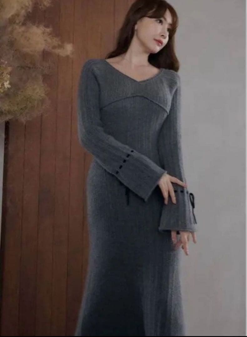 【かお】Herlipto Back Lace-Up Knit Dress