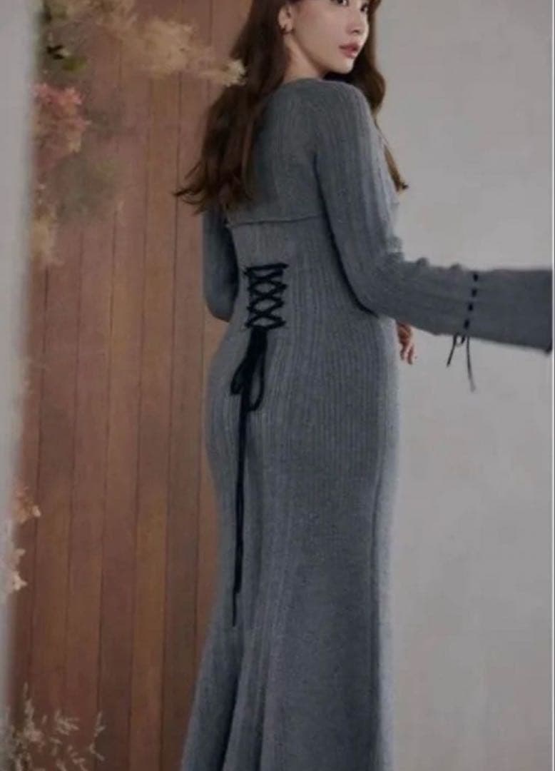 【かお】Herlipto Back Lace-Up Knit Dress