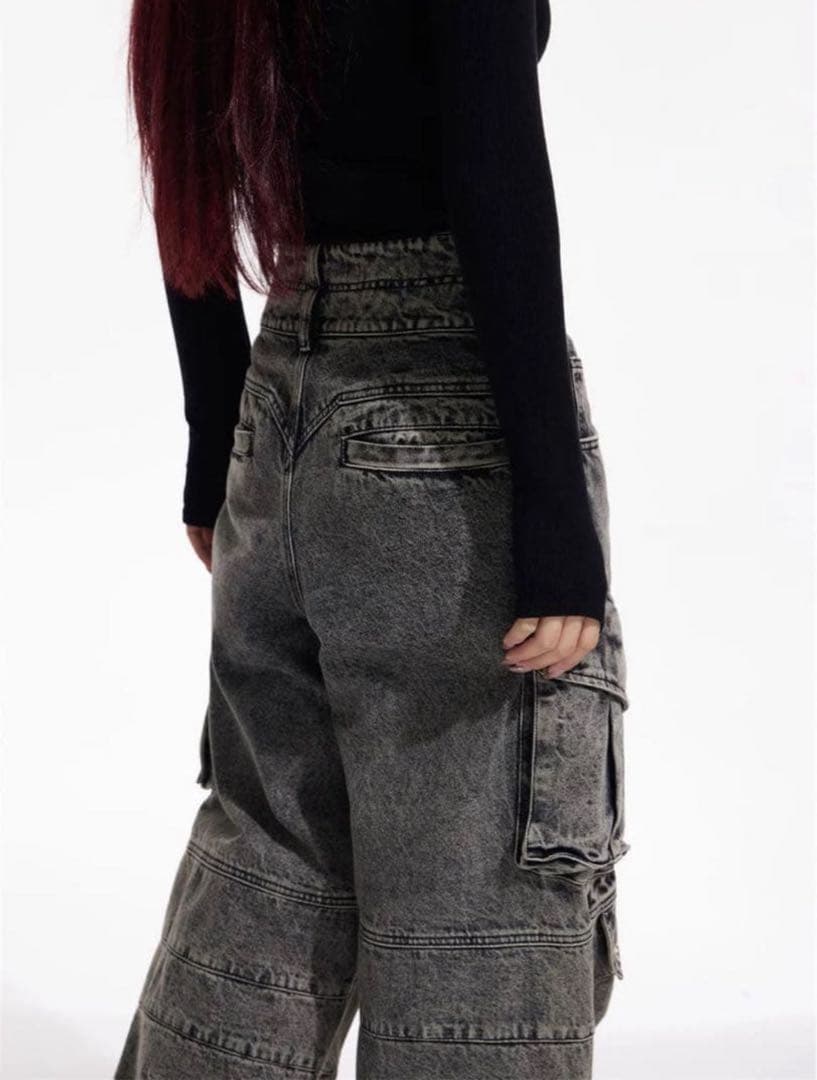 【PEOPLESTYLE】WASHED GREY WIDE LEG JEANS