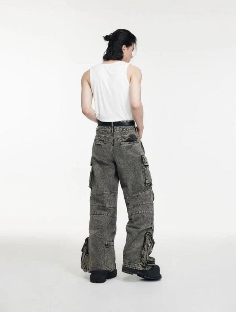 【PEOPLESTYLE】WASHED GREY WIDE LEG JEANS