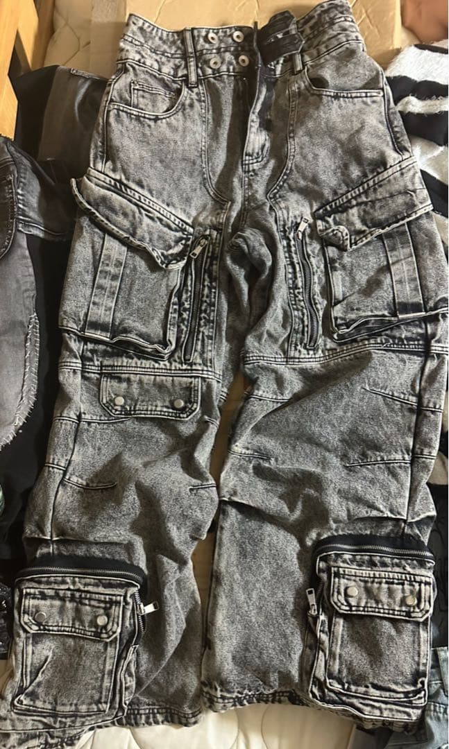【PEOPLESTYLE】WASHED GREY WIDE LEG JEANS