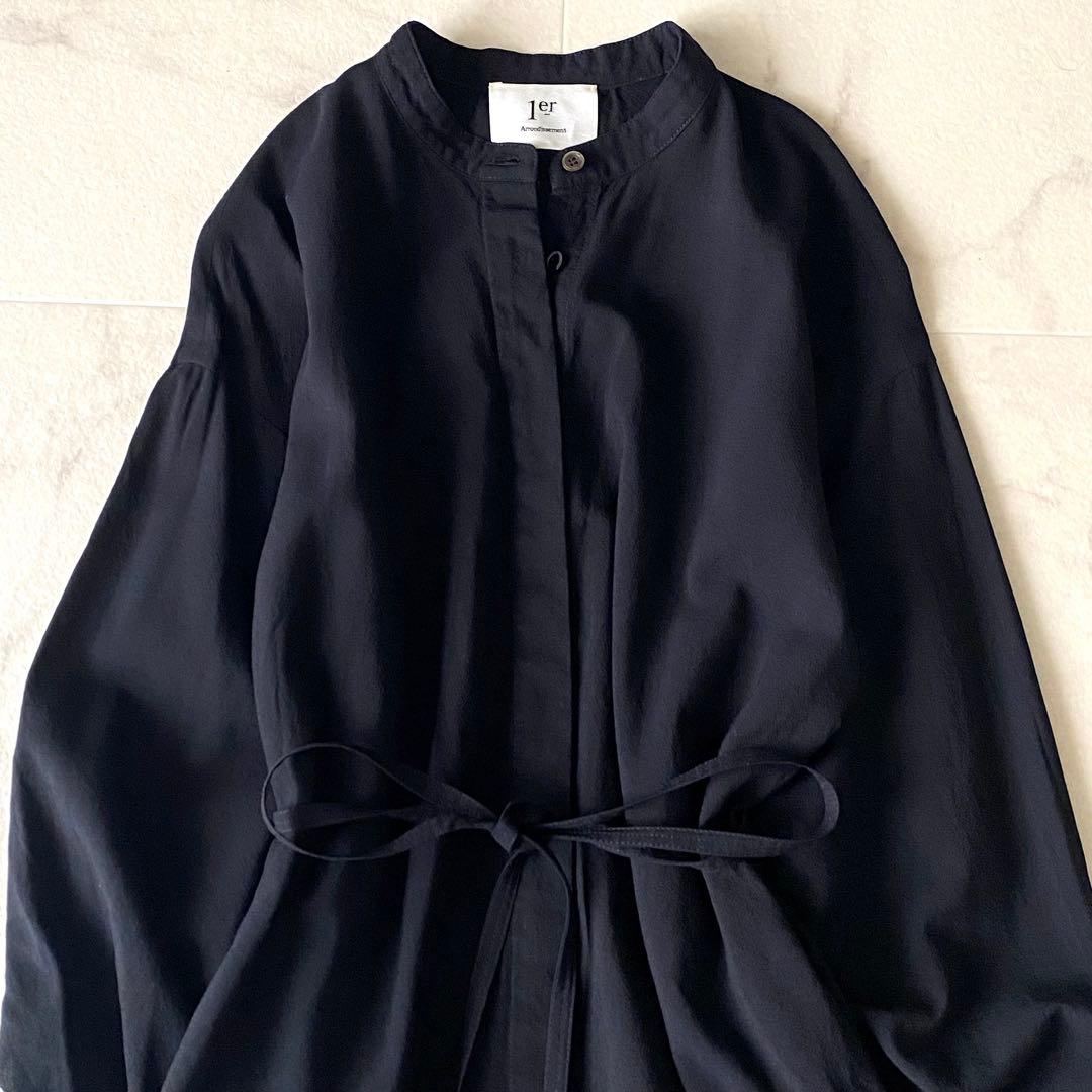 極美品.定価.3.3万☆プルミエアロンディスモン 洗える バンドカラーワンピース