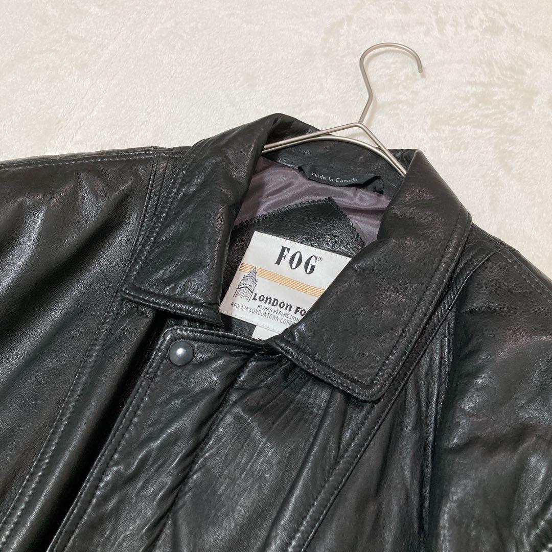 【美品】LONDON FOG ロンドンフォグ 短丈 レザーブルゾン カナダ製 黒