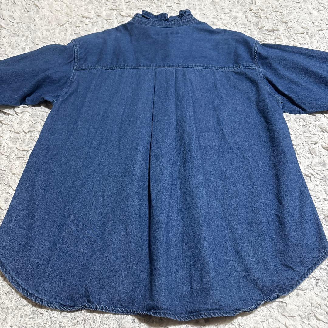 美品 relume デニム フリル ブラウス　スタンドカラー　シャツ　洗える　F