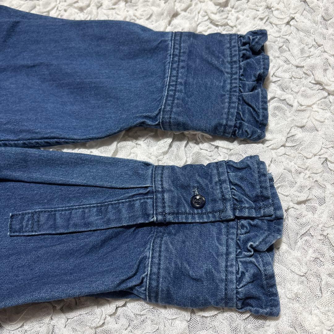 美品 relume デニム フリル ブラウス　スタンドカラー　シャツ　洗える　F