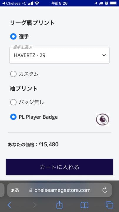 22-23シーズン　チェルシー　ユニフォーム29 ハヴァーツ　キッズ　Lサイズ