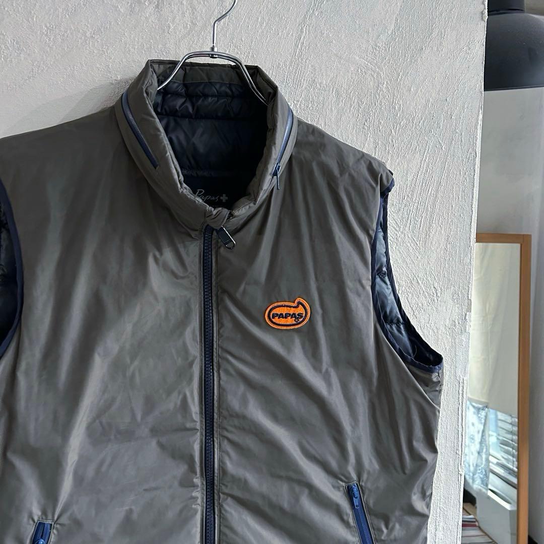 美品 papas ロゴワッペン付き ダウンベスト パパス LL