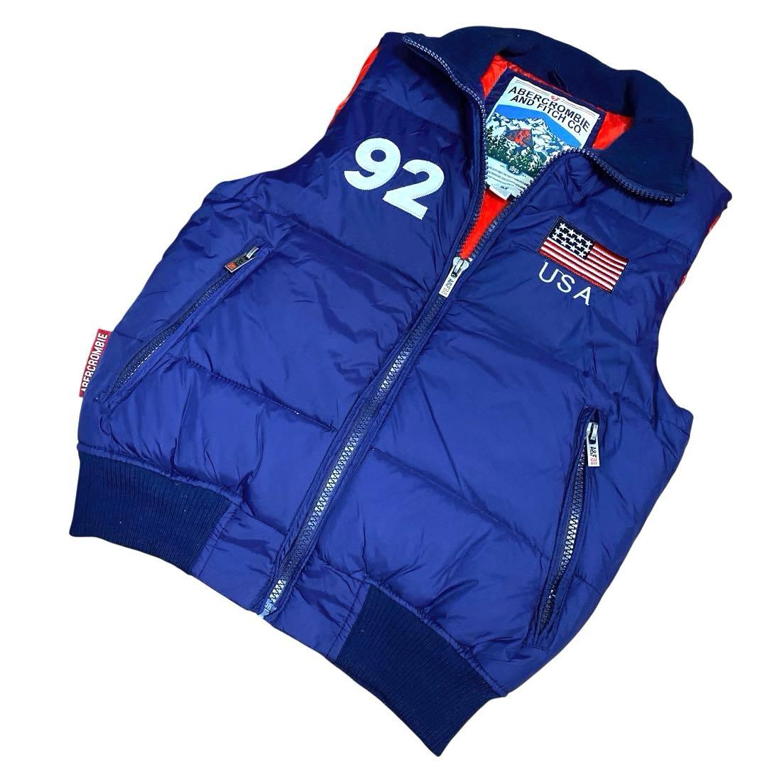 野*ス様 美品 アバクロ ダウンベスト M USA 92 ネイビー レッド