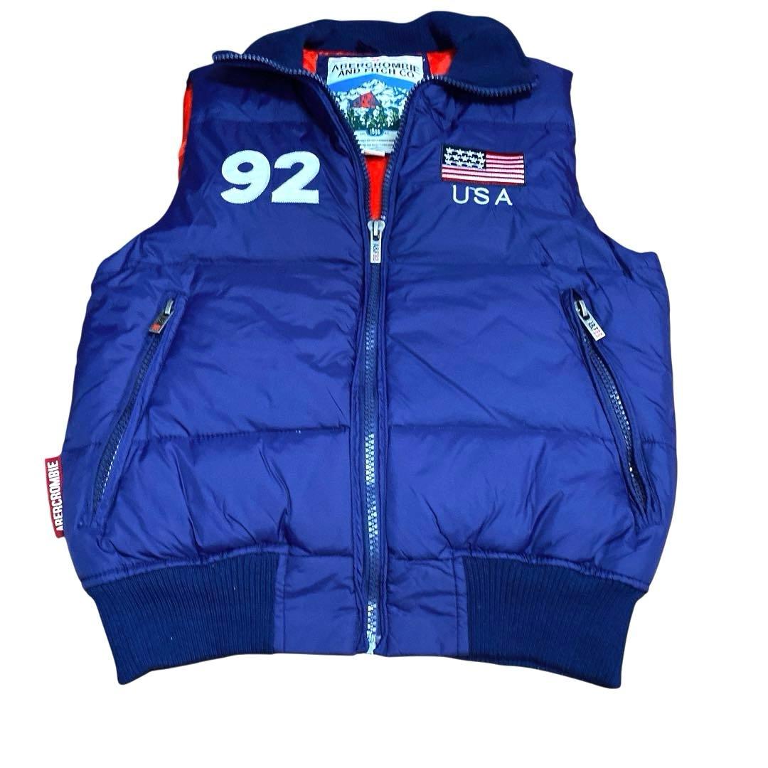 野*ス様 美品 アバクロ ダウンベスト M USA 92 ネイビー レッド
