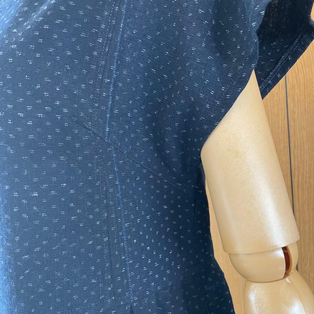 古布藍染蚊絣フレンチ袖ロングワンピース