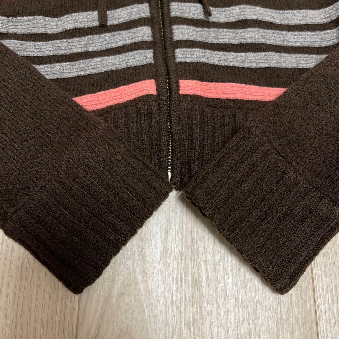 バーバリーブルーレーベル　ニットパーカー　ボーダー　ブラウン　ホース刺繍