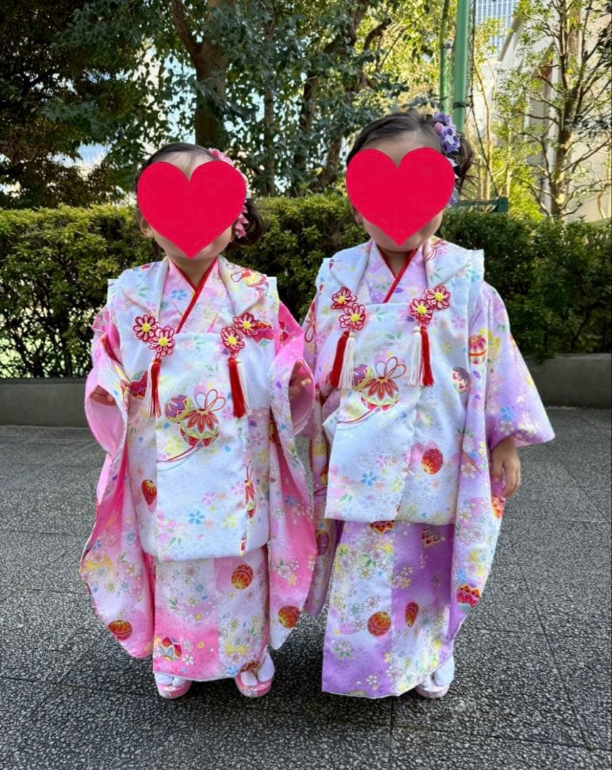七五三 着物セット ピンクと紫　3歳　双子　女の子用