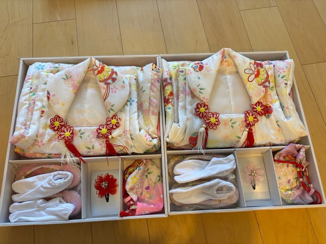 七五三 着物セット ピンクと紫　3歳　双子　女の子用