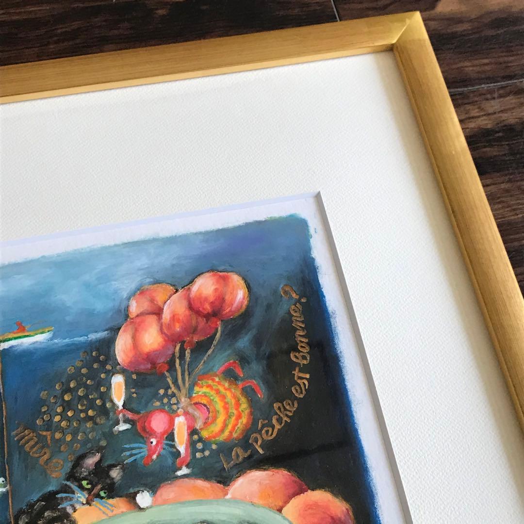 植田洋子 yoko ueta 額装 直筆サイン 絵画 イラストレーター 猫　B