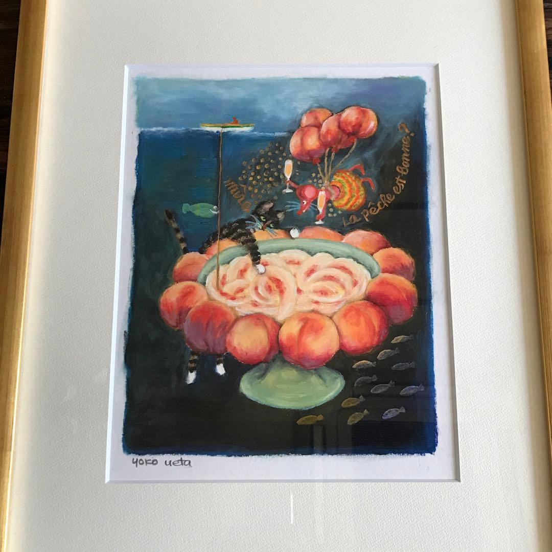植田洋子 yoko ueta 額装 直筆サイン 絵画 イラストレーター 猫　B