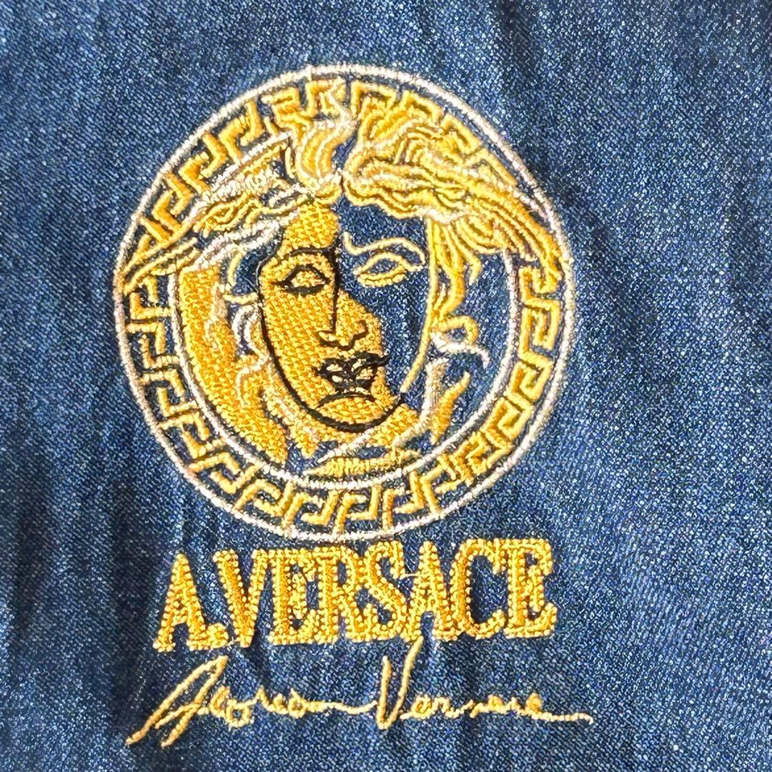 A.VERSACE 刺繍ロゴ デニム切替 フードジャケット L