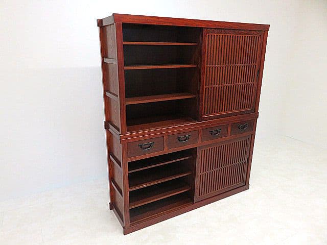 国産品　欅無垢材食器棚 　　ダイニングボード/水屋/キッチンボード/茶棚/茶箪笥