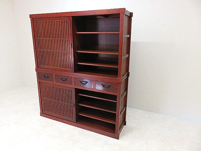 国産品　欅無垢材食器棚 　　ダイニングボード/水屋/キッチンボード/茶棚/茶箪笥