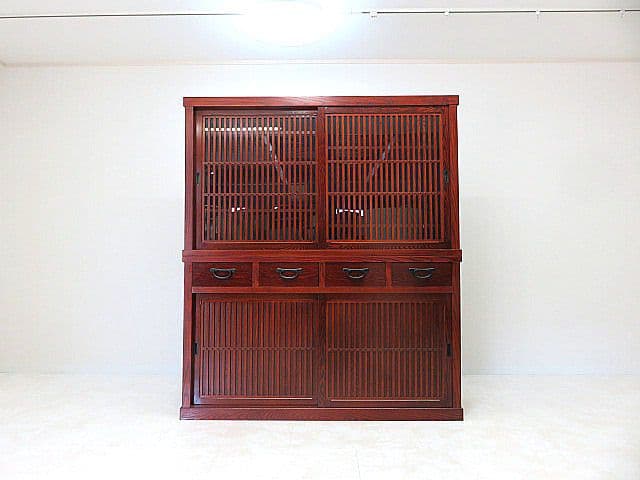 国産品　欅無垢材食器棚 　　ダイニングボード/水屋/キッチンボード/茶棚/茶箪笥