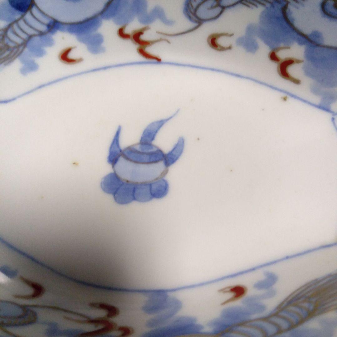 古伊万里　龍絵柄　染付　金菱形皿　５枚