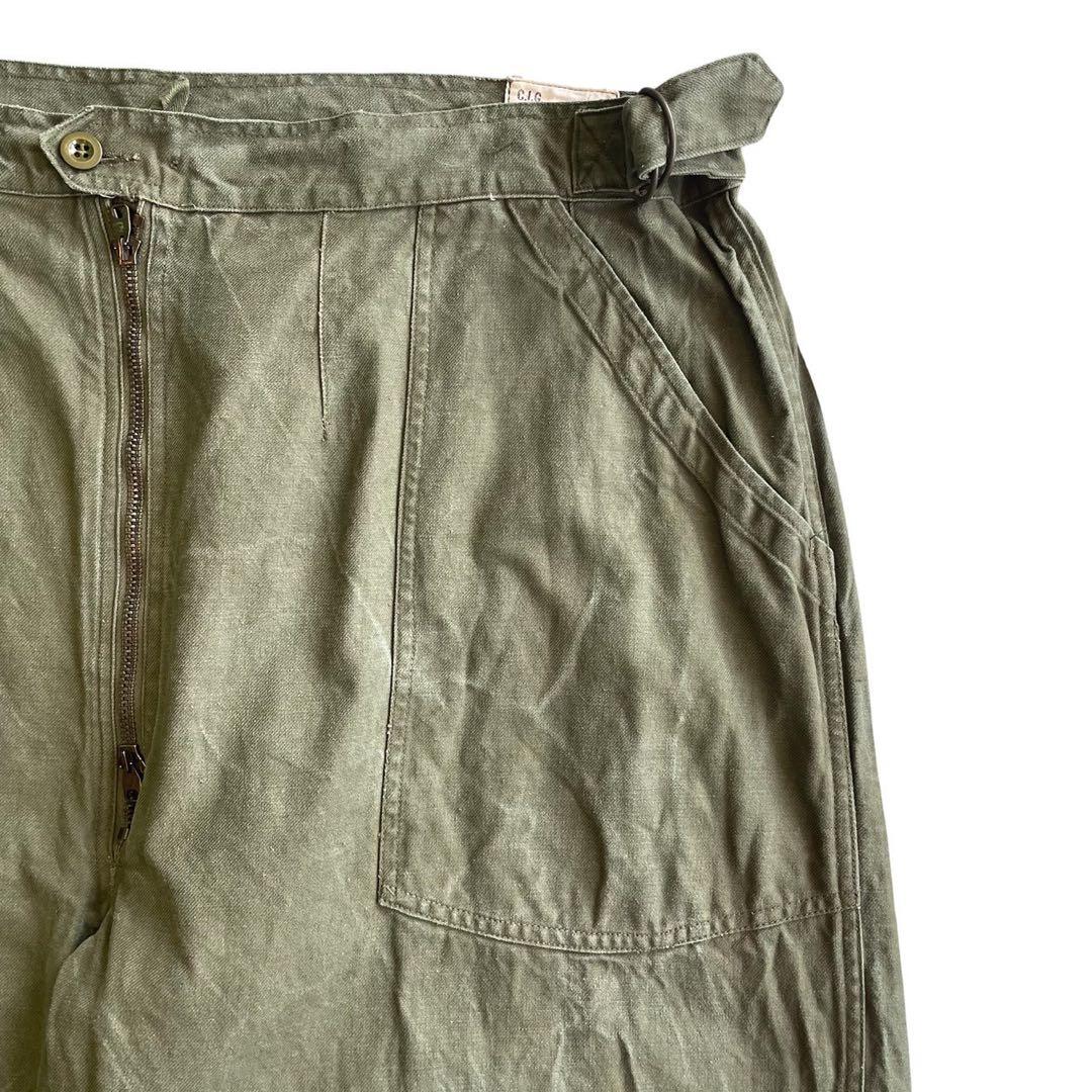 60s ヴィンテージ フランス軍 メカニックパンツ ミリタリーパンツ ユーロ 緑